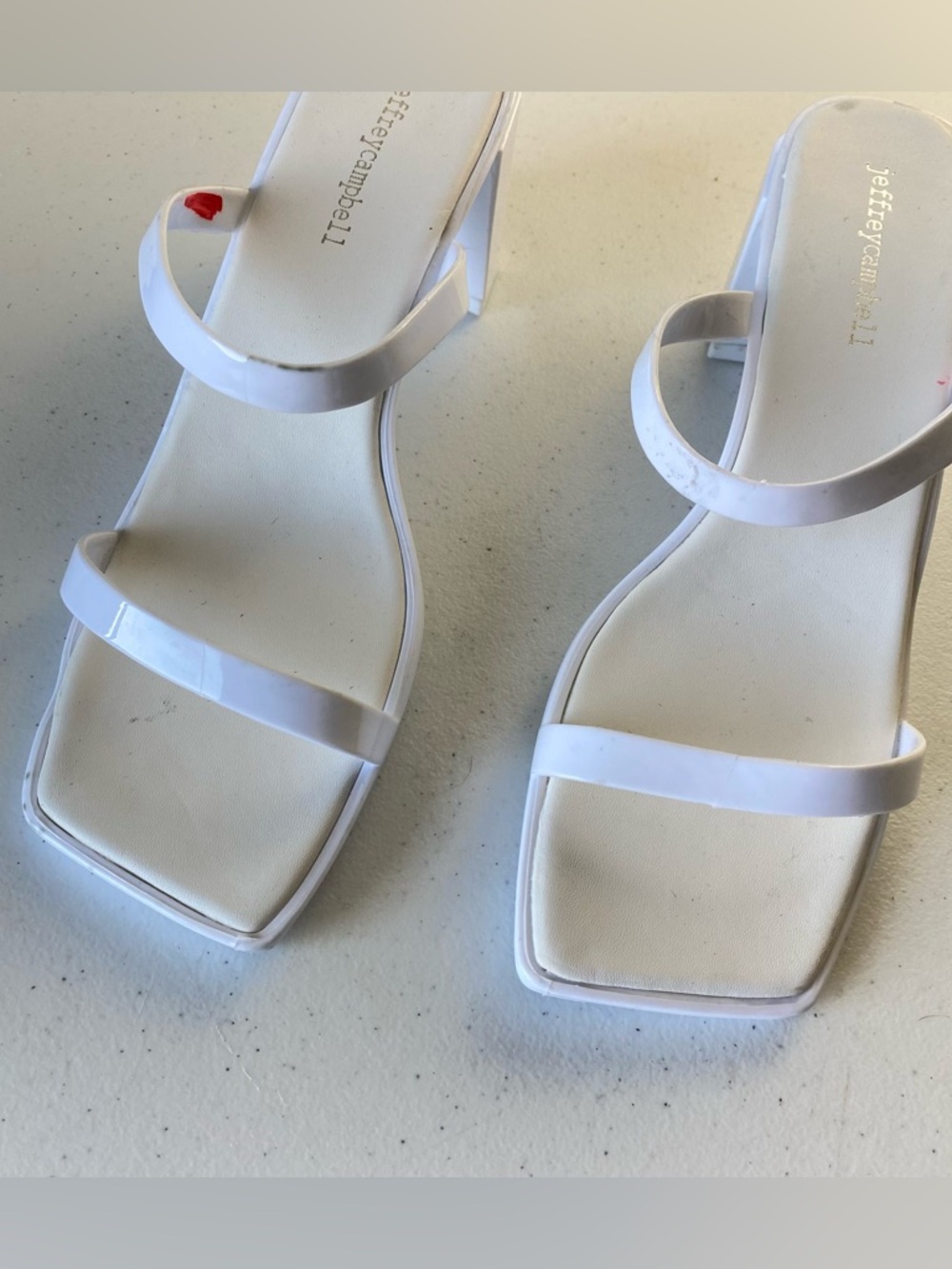 Jeffrey Campbell Size 9 White Double Strap Plastic Square Toe Slip-on Heel - Picture 2 of 6
